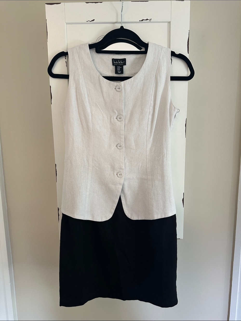 Nicole Miller Cream Single-Button Linen-Blend Dress